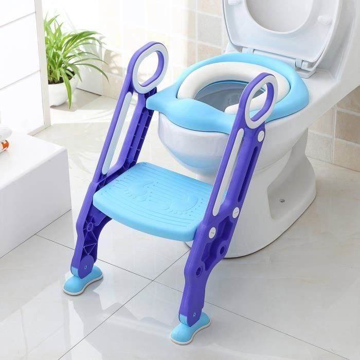 KEKE-SIÈGE DE TOILETTE ENFANT PLIABLE ET RÉGLABLE, REDUCTEUR DE TOILETTE BÉBÉ AVEC MARCHES(BLEU ET VIOLET)