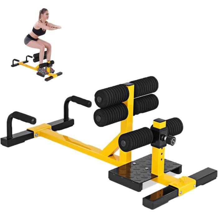 GYMAX Machine à Squat avec 6 Niveaux de Hauteur Réglable, Charge Max 100 KG, avec 2 Poignées et Boucles pour Corde Élastique