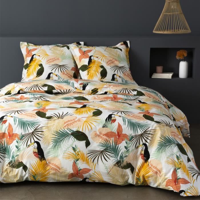 Housse de couette 240 x 220 cm +2 Taies SALON JUNGLE Percale de Coton PRESTIGE