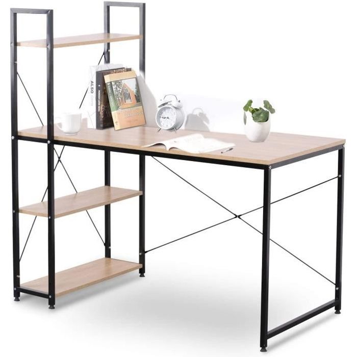 Table de bureau H121 x L120 x l64 cm - Panneaux en Bois MDF - Structure en métal - Style industriel