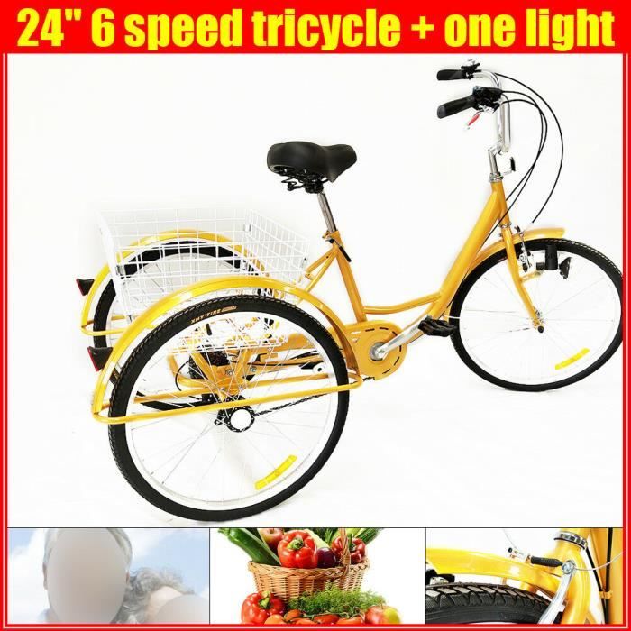 6 vitesses 24 -3 roues vélo adulte tricycle trike tricycle vélo de croisière avec lumière