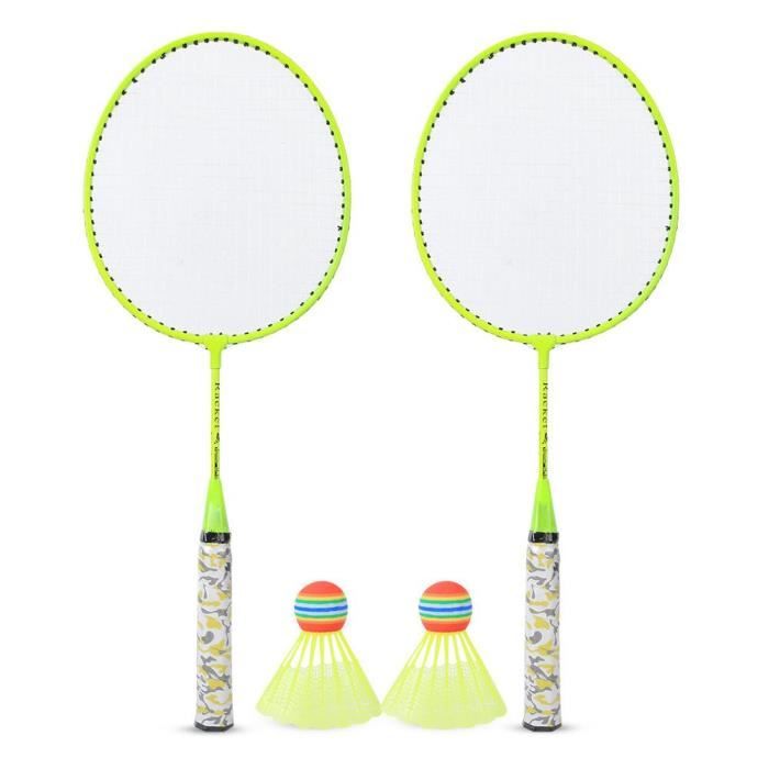 XUY Kit de Raquette de Badminton avec 2 Balles Jeu de Sport Extérieur Jouet d'Enfant Garçons Filles(Jaune Fluorescent )