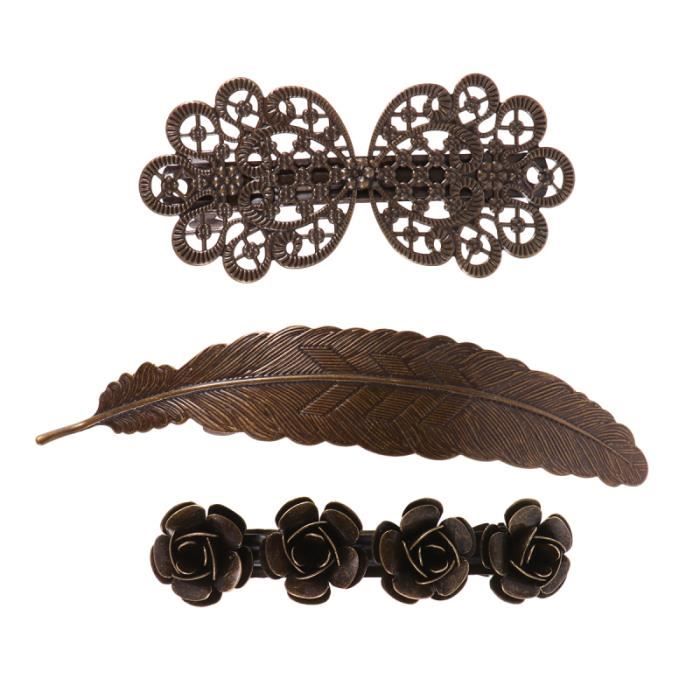 3 pièces épingles à cheveux printemps cuivre fleur métal plume pince à WIG - POSTICHE - FALSE HAIR - EXTENSIONS - HAIR GLUE
