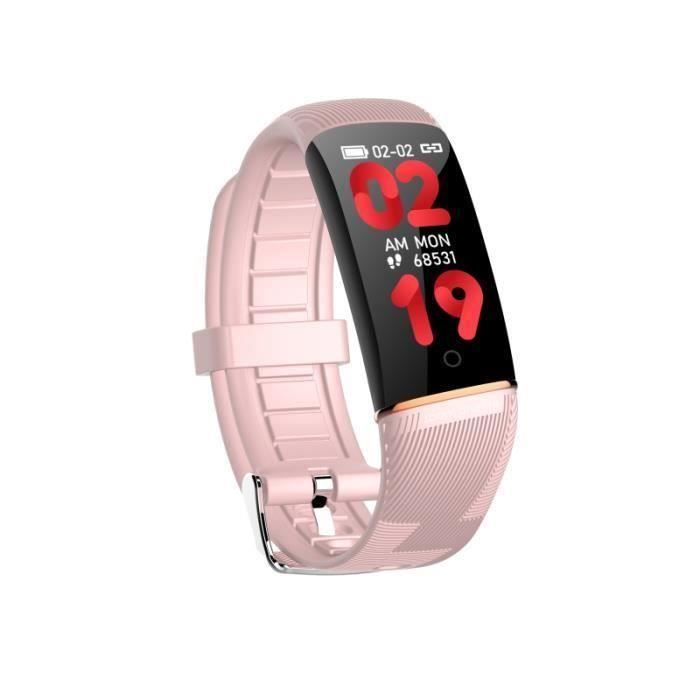 Montre Intelligente Bracelet Rose, IP67 Etanche Montre Connecté Fitness Podomètre Surveillance de Cardiofréquencemètre SMS Rappel