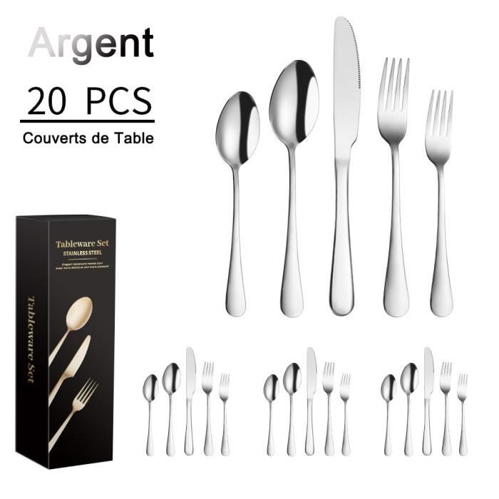Ménagère 20 pièces Couverts de Table pour 4 Personnes,Ensemble de Couverts en Acier Inoxydable, Set de Couverts,Va Au Lave-Vaisselle