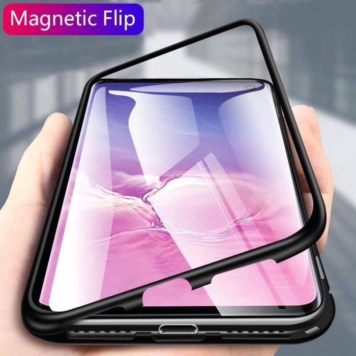 Coque pour Samsung Galaxy S8 Plus d'adsorption Magnétique Bumper Ultra Fin verre trempé Transparent Cover (pas de verre avant) Noir