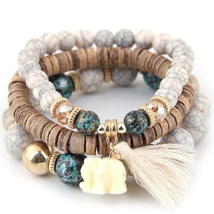 Bracelets femmes de perles en bois blanc