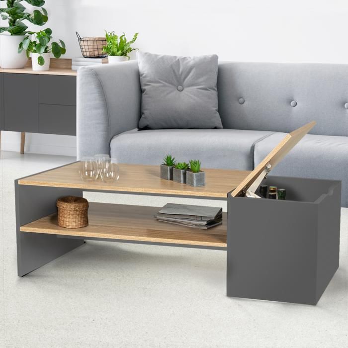 Table basse bar bois et gris IZIA contemporaine avec coffre