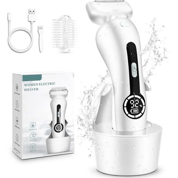 Épilateur Électrique Femme sans fil, Rechargeable Rasoir Électrique femme pour le corps, lumière LED, Utilisation humide et sèche
