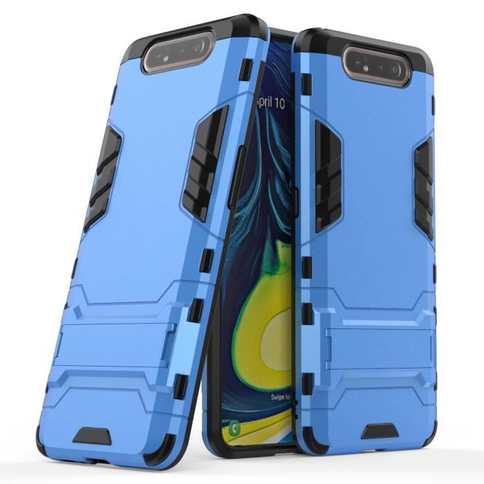Samsung Galaxy A80 Coque Hybride Robuste Protection de Double Couche d'Armure Lourde Case avec Béquille pour - Bleu