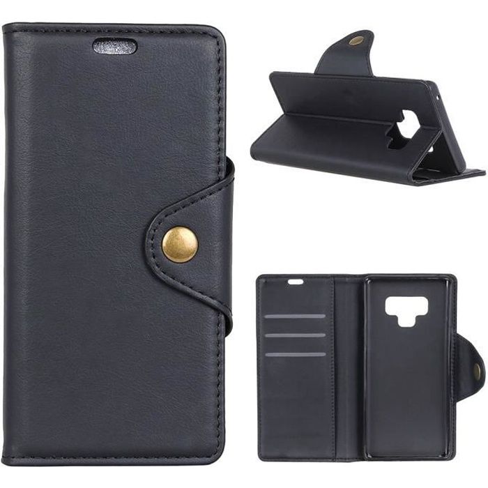 Coque Samsung Galaxy Note 9, Portefeuille en Cuir Etui à Rabat avec Carte Slots et Flip Kickstand Housse de Protection - Noir