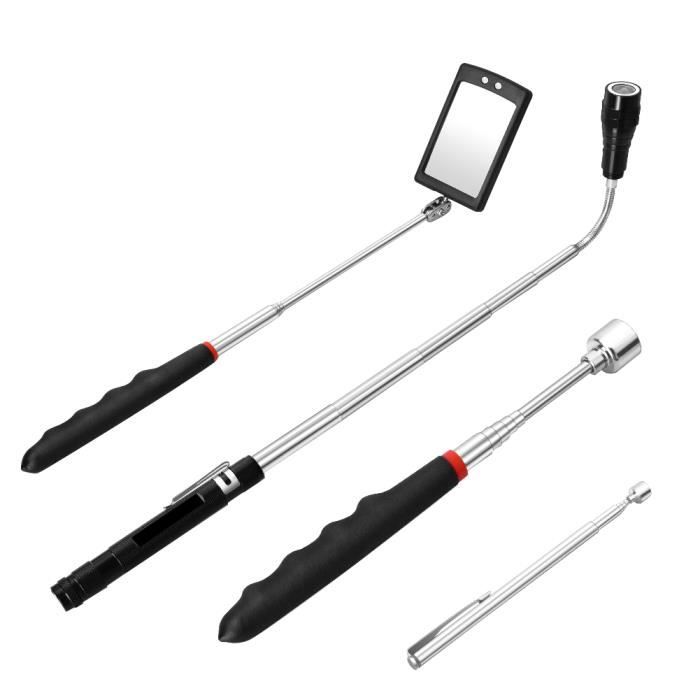 Telescoping magnétique Pick-up Kit d'outils avec 2 LED Pick-Up Rods place Miroir d'inspection flexible lampe de poche 4PCS
