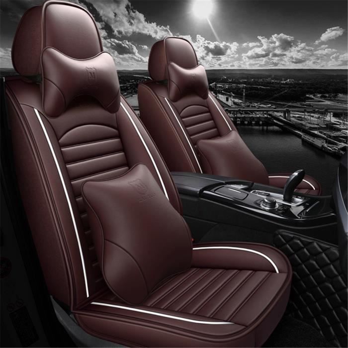 NEUFU 11pcs Housses de Siège Auto Protection en Cuir PU Café