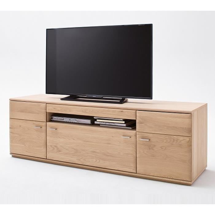 Meuble TV en chêne massif bianco - L.180 x H.58 x P.50 cm