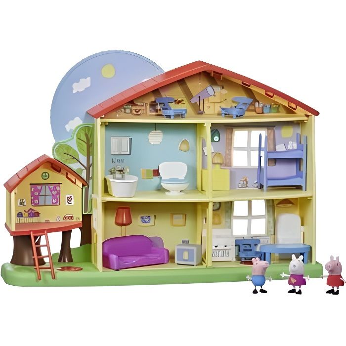 Maison Peppa Pig Jour Nuit 3 niveaux et cabane dans l arbre Avec 3 figurines lumieres et son anglais Set Jouet enfant carte