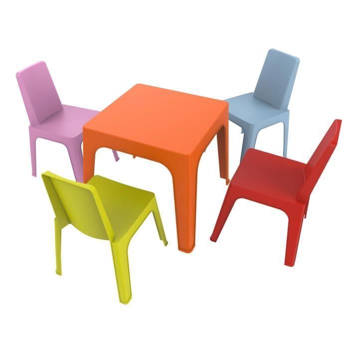 RESOL Table et chaises pour enfant Meubles pour enfants Table d'extérieur - 1 table + 4 chaises orange Rouge / Rose / Bleu / Lima