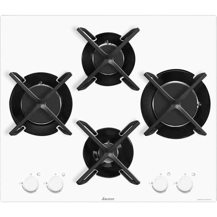 SAUTER SPG9465W - Table de cuisson gaz - 4 foyers - 60 cm - Verre trempé - Blanc