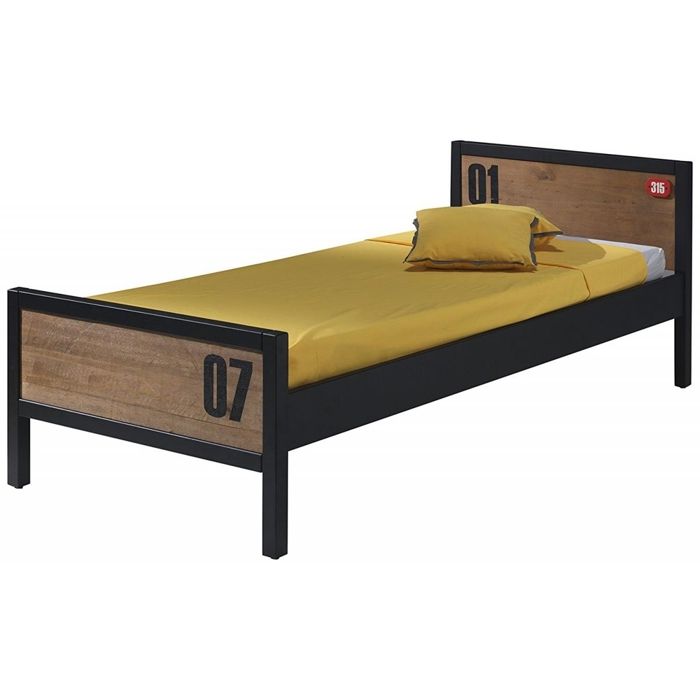 ALEX Lit enfant 90x200 cm - Noir et bois naturel