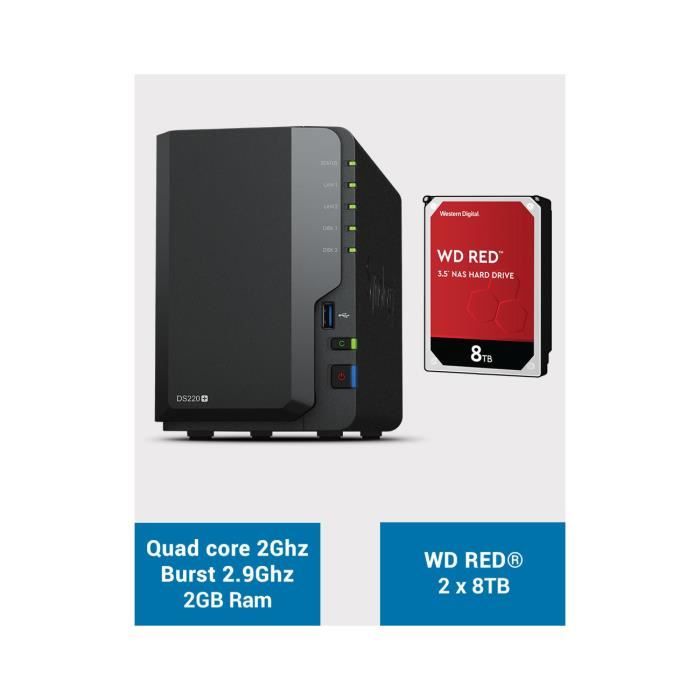Synology DS220+ 2Go Serveur NAS WD RED 16To (2x8To)