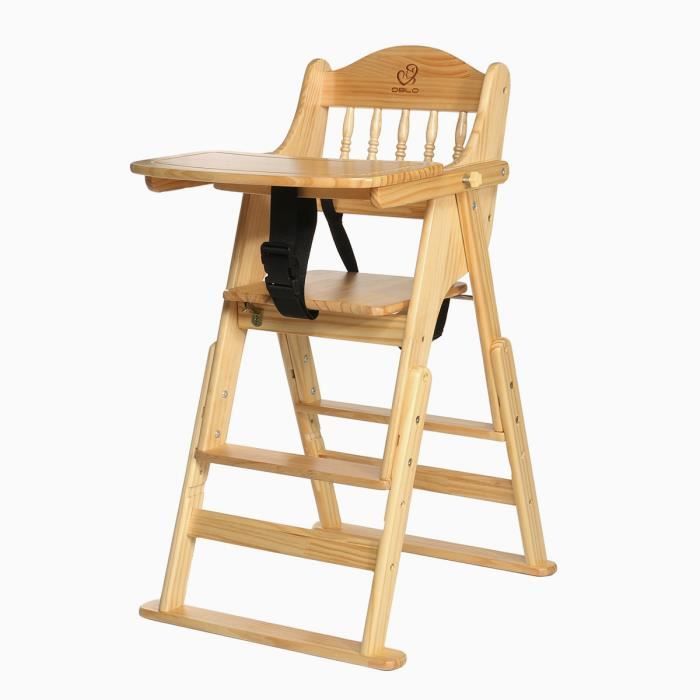 3 En 1 Chaise Haute Bébé Evolutive Bois Naturel Pliable