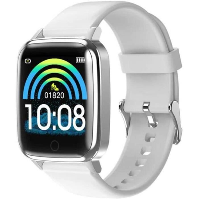 Montre Connectée Femmes Homme Montre Sport Avec Étanche Moniteur Fréquence Cardio Fitness Tracker d'Activité pour iOS Android-Blanc
