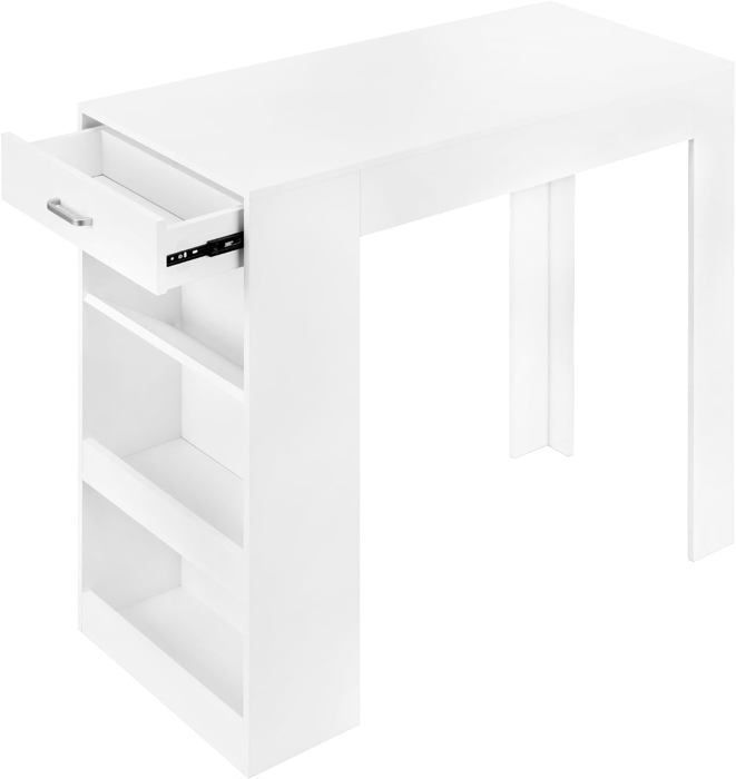 WOLTU Table Bar Cuisine Haute 105 Cm – Îlot Central Avec Rangement, Porte-Verres, Étagères Latérales, Blanc + Chêne Clair Moderne