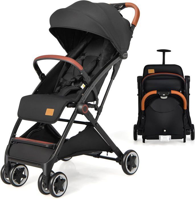 GOPLUS Poussette Bebe Pliable 0 3 Ans Double Verrou Pare soleil Inclinable Dossier Reglable Sangle de Securite a 5 Points Noir Cdiscount Puericulture Eveil bebe