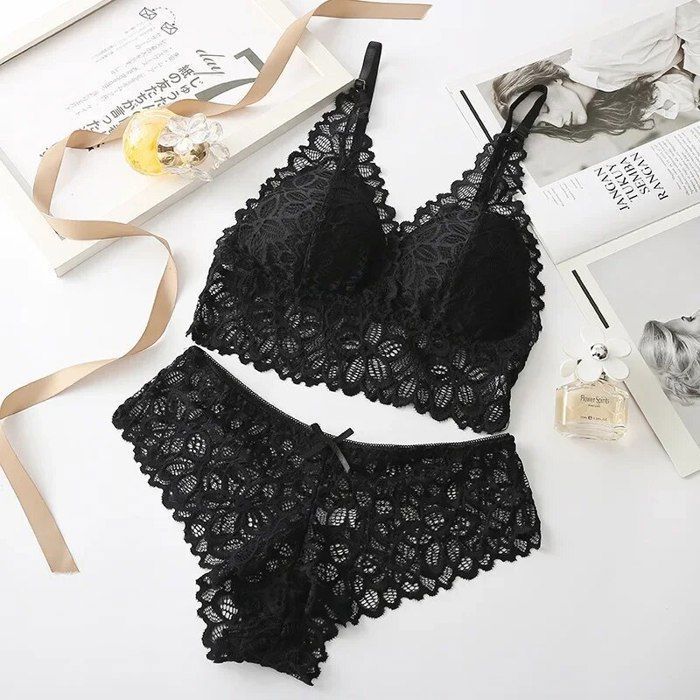 Ensemble soutien-gorge et culotte et bijoux strassé - Blanc