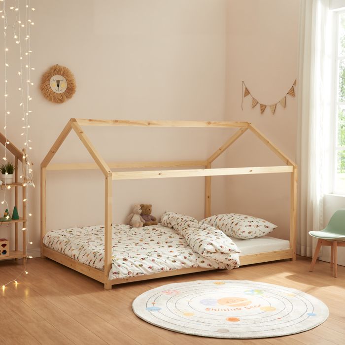 Lit cabane pour enfant Cerro bois de pin contreplaqué 140 x 200 cm naturel