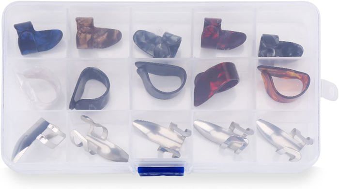 Set 6 Plettri Chitarra In Acciaio - Regolabili Per Dita, Per Chitarra, Basso, Banjo - Foto 3