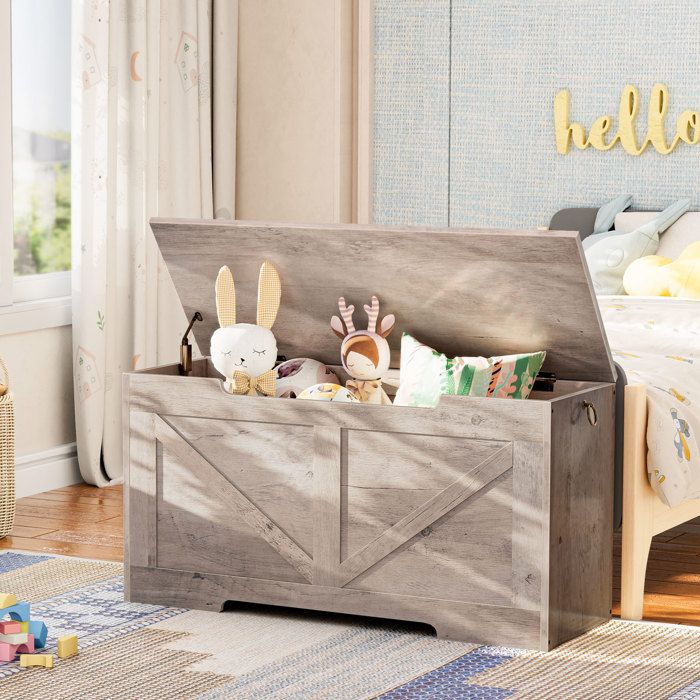 HOOBRO Coffre de Rangement Banc de Rangement charnières de sécurité Large Dessus Armoire à Jouets Banc à Chaussures grège