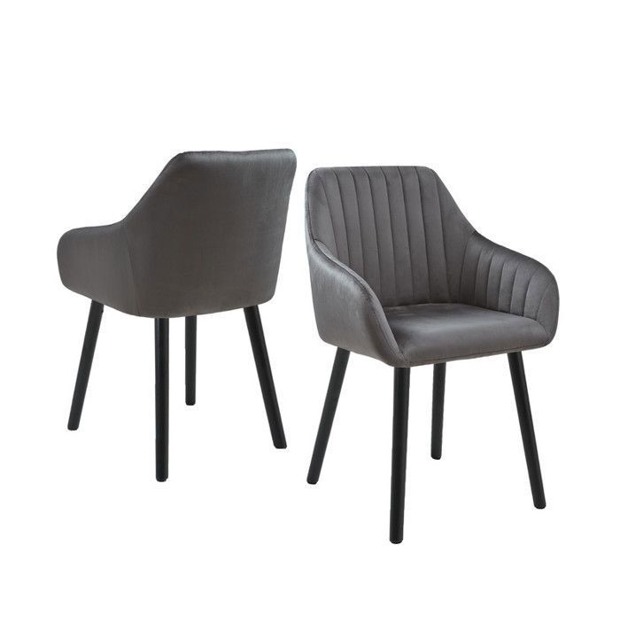 GOEURVANT Chaises de salle à manger minimalistes dossier confortable accoudoirs ergonomiques et pieds bois - Lot de 2 – Gris foncé