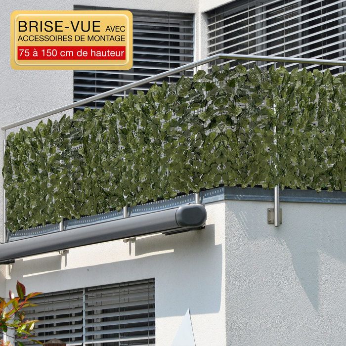 ELONEO Brise-vue balcon 300x75cm motif feuilles haie artificielle vert 20 colliers inclus résiste météo