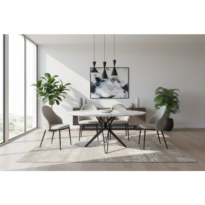 Table à manger ronde verre effet marbré 120x75 cm – ELECTRA