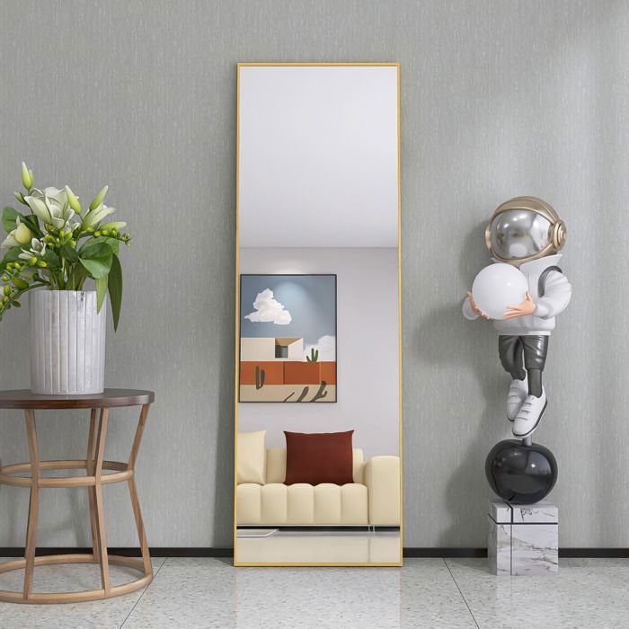 Miroir Mural Pleine Longueur 162x53 cm - ADWOLT Grand Miroir Rectangle avec Cadre Métal or - Miroir pour Chambre Salon