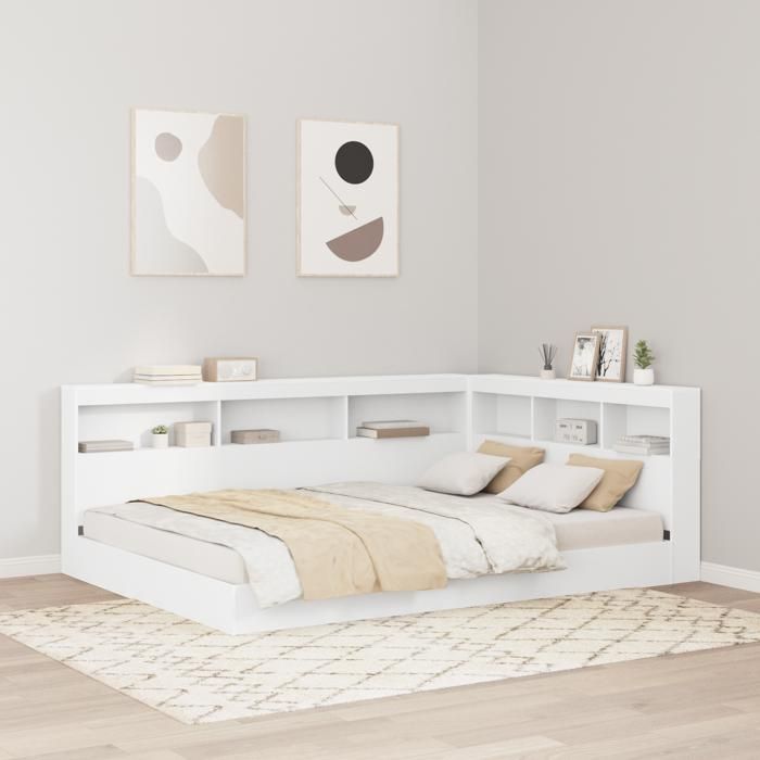Moderne Tête de lit de rangement - tête de lit en L - Blanc 140 cm Bois dingénierie@FR(6092606)