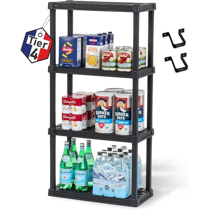 Iris Ohyama Etagere Plastique Rangement Résistante Noir Charge de 25 kg par Niveau Facile à Assembler Etagere Garage