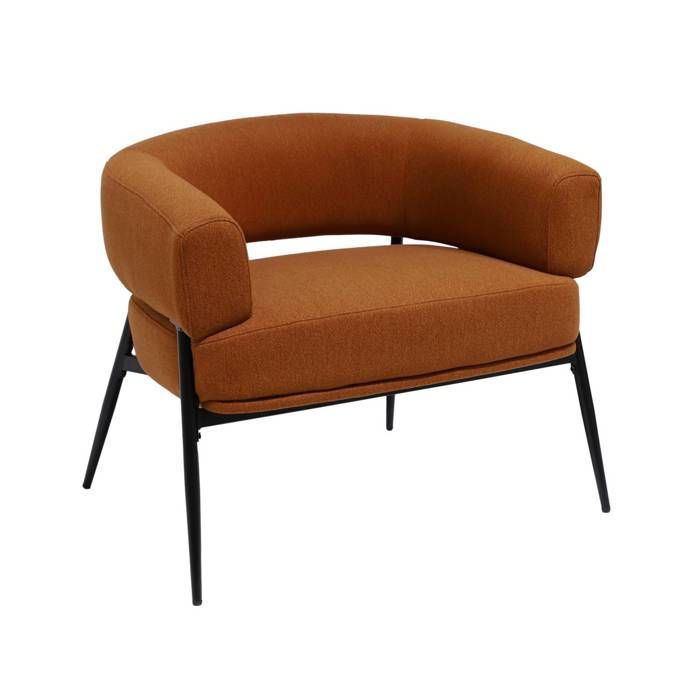 Fauteuil tissu terracotta dossier incurvé piétement métal L 81.5 x P 72.5 x H 69 cm - Cristo