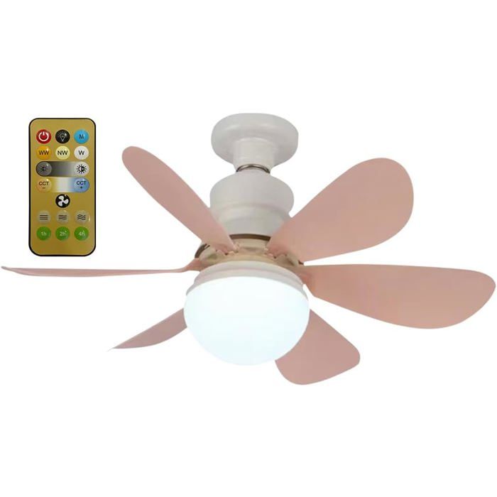 Ventilateur de plafond silencieux Ventilateur de plafond 30 W à intensité variable avec éclairage et télécommande rose