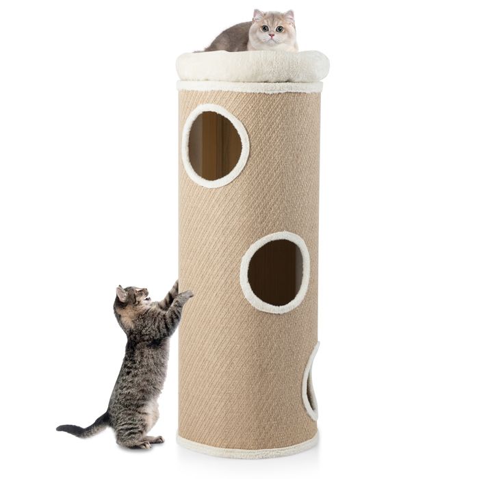 Arbre à Chat Multi-Niveaux 113cm COSTWAY Lit Amovible Tour pour Chat Forme de Tonneau Planche à Griffer en Sisal Tapis en Bambou Arbre à Chat Multi-Niveaux 113cm COSTWAY Lit Amovible Tour pour Chat Forme de Tonneau Planche à Griffer en Sisal Tapis en Bambou