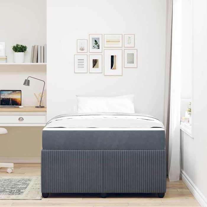 Structure de lit avec matelas - UU - Gris foncé - 120x190 cm - Tissu - Bois dingénierie - Poids maximal 280 kg