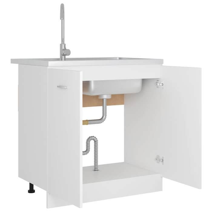 Meuble sous-évier - WIENS - Blanc - 80x46x815 cm - Bois dingénierie - Style Scandinave Moderne