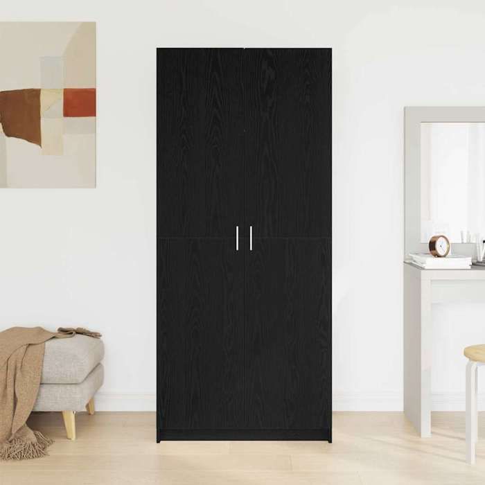 Meuble vêtements Noir - LEMON® Armoire de chambre - grand stockage - Armoire penderie - chêne Noir - 80x50 5x180cm - Bois dingénier