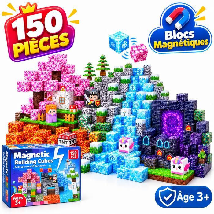 Blocs de Construction Magnétiques 150 Pcs Construction Magnétique Jeu de Créativité Jouets Garçons et aux Filles