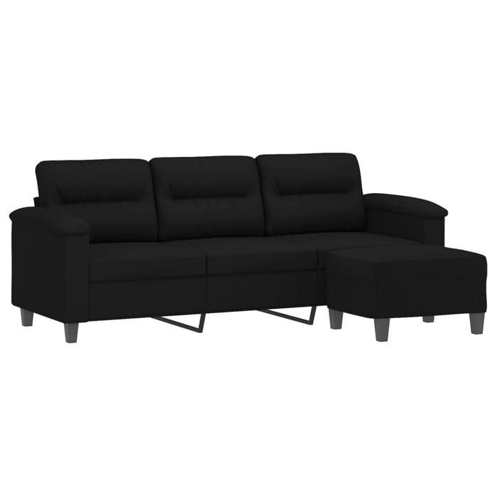 SHELL© SOFA-Canapé salon - 3 places - (par siège) : 110 kg - repose-pieds - Noir 180 cm Tissu microfibre C4483