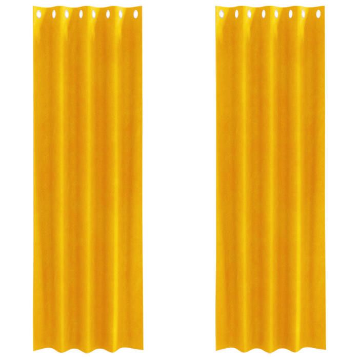 Moderne Rideaux occultants 2 pcs Jaune moutarde 140 x 225 cm Velours Habillages de fenêtre @EU13513