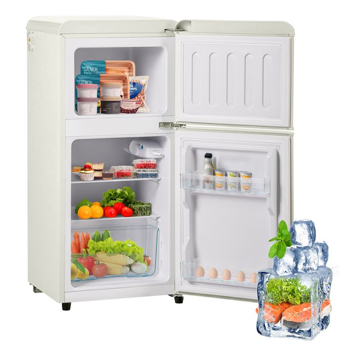 Bladez - Réfrigérateur rétro 2 portes 60L congélateur 22L hauteur 888cm classe énergétique E - Crème Blanc