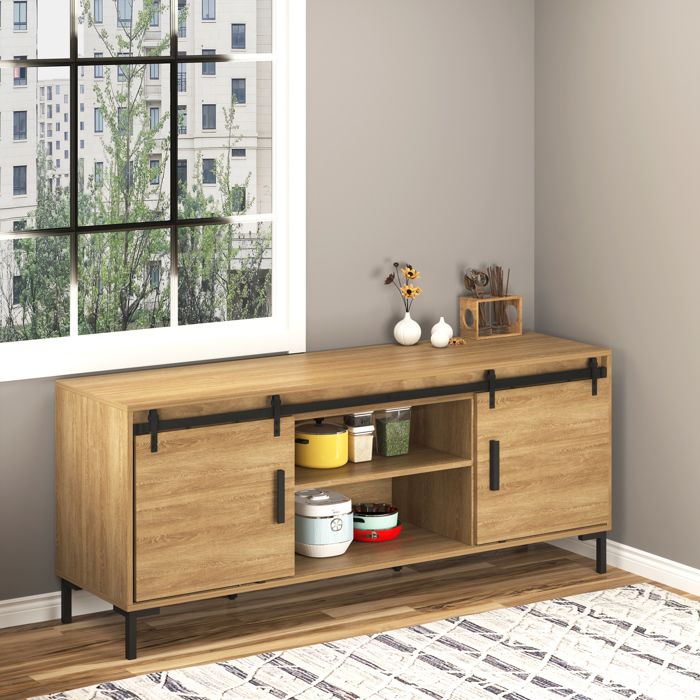 Système de porte coulissante 183x0 6x18 cm EVRYAE - rail en acier avec accessoires pour double porte en bois - Noir