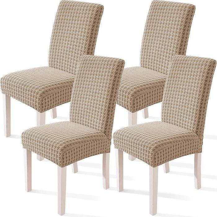 Housse de Chaise 4 Pièces Extensible Housse Chaise Salle à Manger Universel Housse pour Chaise Housses de 4 Pièces Kaki