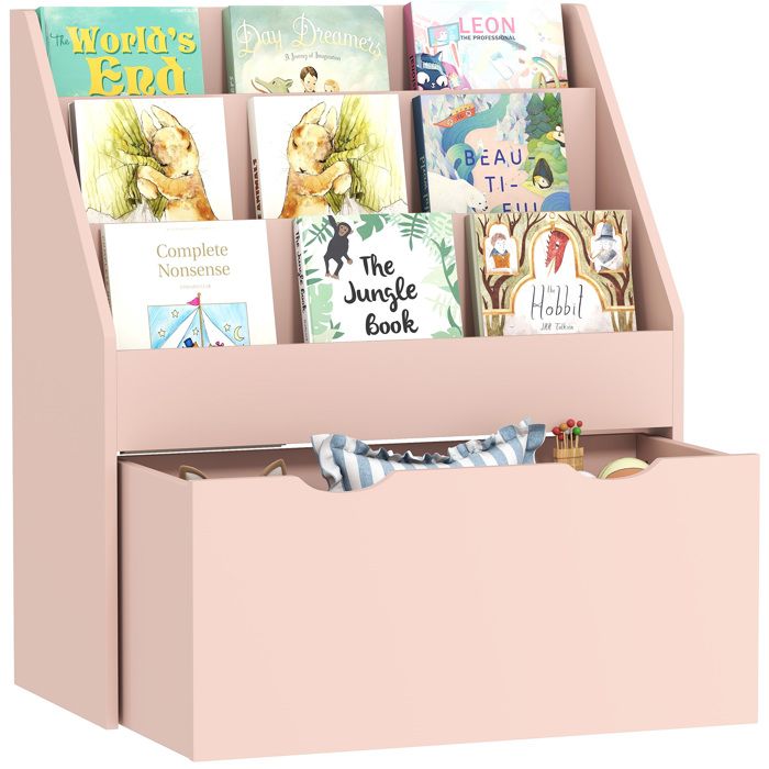 Bibliothèque pour enfants - AIYAPLAY - Multi-Rangement avec 3 niveaux détagères et un tiroir - 62 5L x 30l x 70H cm - rose Bibliothèque pour enfants - AIYAPLAY - Multi-Rangement avec 3 niveaux détagères et un tiroir - 62 5L x 30l x 70H cm - rose